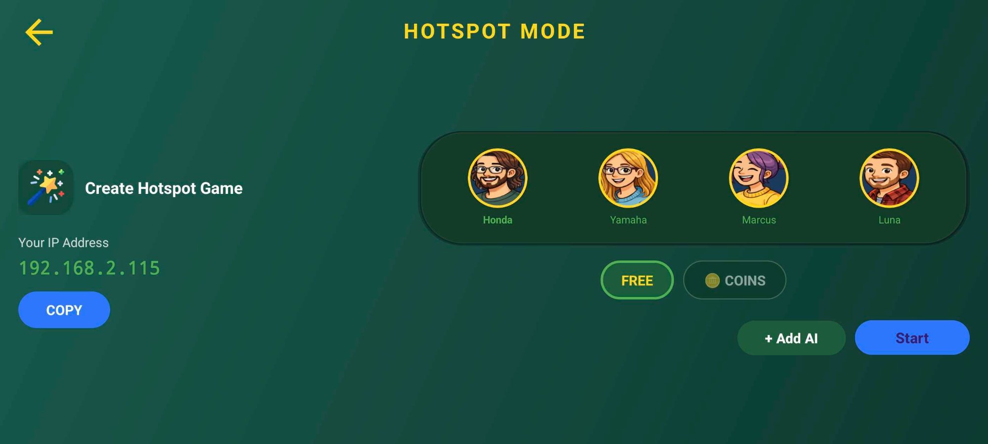 Hotspot Mode Lobby